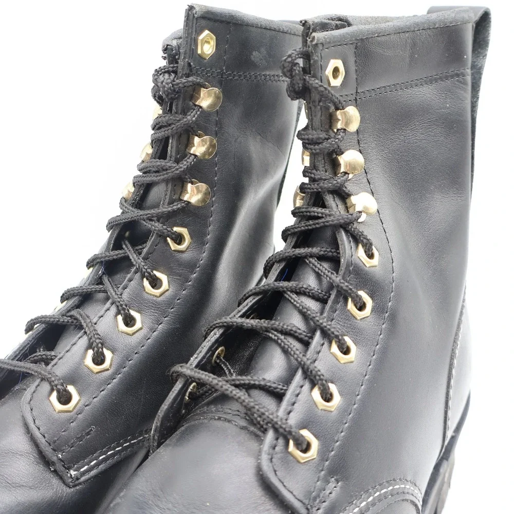 Walker Shoes Steel Toe Work Boots Mens 9.5 EEE Vintage 80s Black Leather 1031